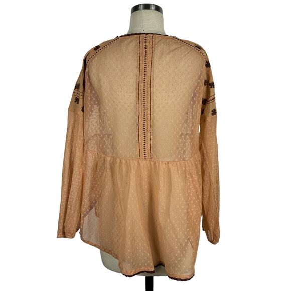 FREE PEOPLE Roses Are Red Peasant Top Sheer Tasseled Embroidered Lace Size Med - Picture 3 of 6